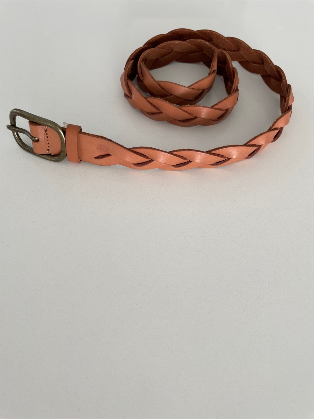 Gap Braided Woven Leather Belt Natural Brass Buckle